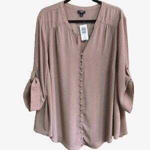 Torrid Women Size 3  3x  22-24 Tan Taupe Harper Blouse Top V-neck Button Front